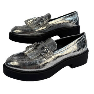 Steven New York Beryn Womens Size 10.5 Platform Kiltie Tassel Loafer Silver NWOB